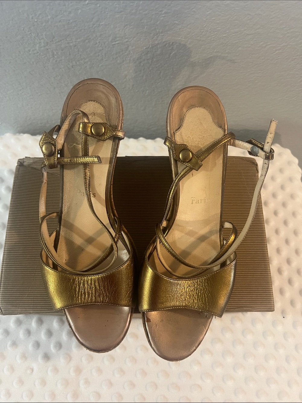 Christian Louboutin Metallic Gold Strappy Heels